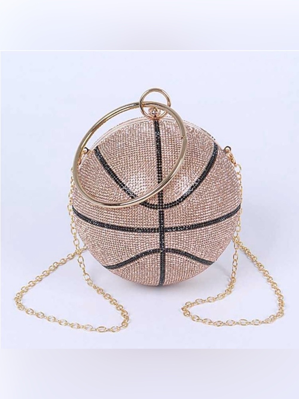 NWT! Unique Crystal Rhinestone Basketball Minaudière Clutch Bag in Gold & Black